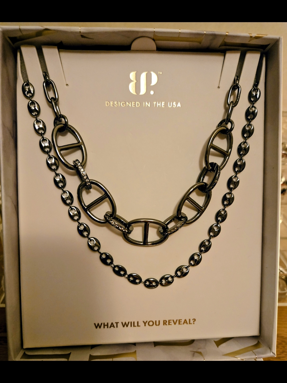 Luxe Black Double-Layer Link Necklace with Mixed Chains